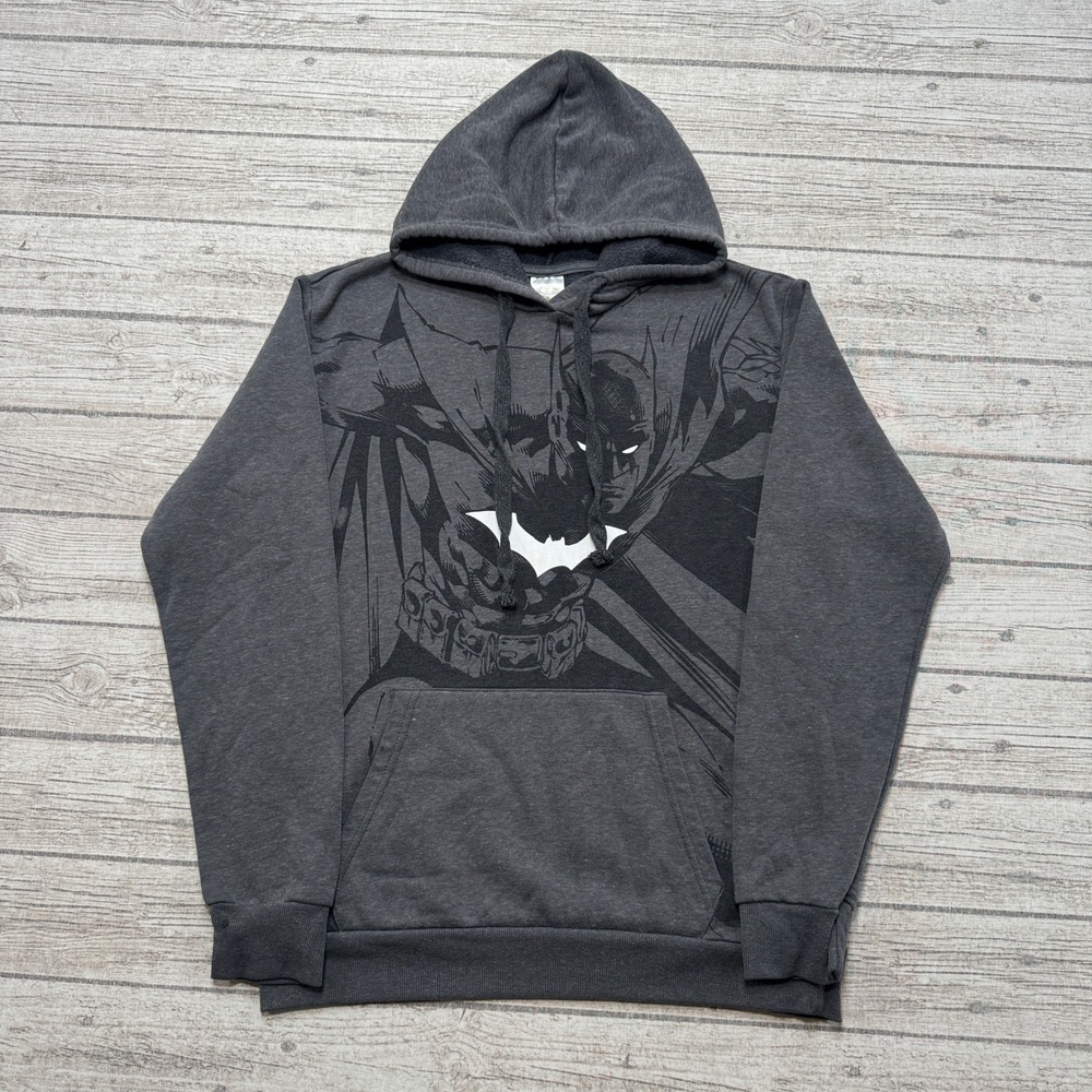 DC Comics Batman Hoodie Men's Medium Gray Graphic Pullover Superhero Streetwear